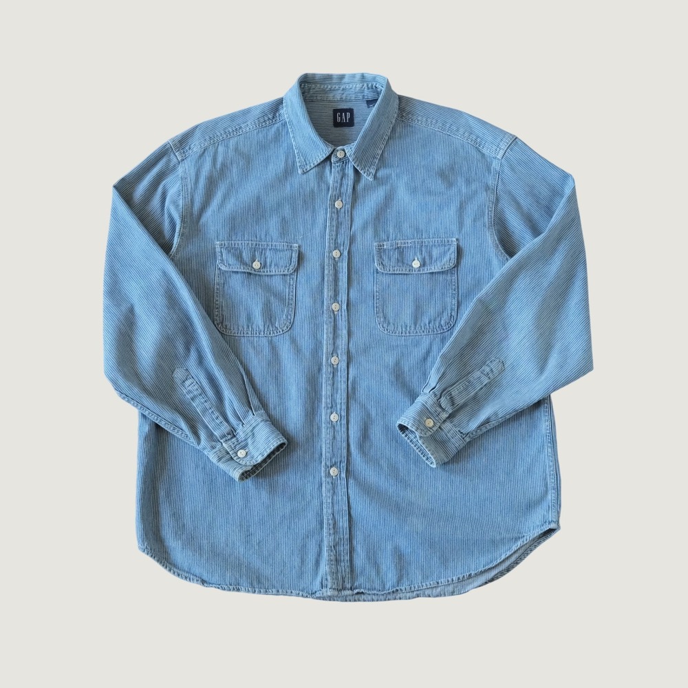 Gap Corduroy Shirt Mens Blue Striped Hickory Workwear XL Vintage Button Down